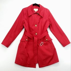 MICHAEL KORS Red Belted Trench Coat with Removable Wool Liner Sz L